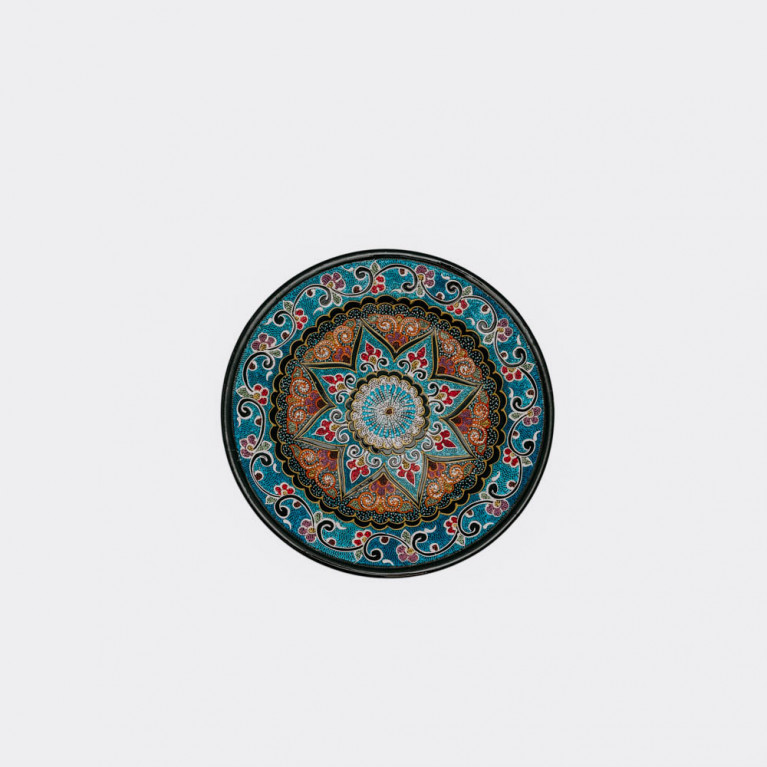 Unique handmade decorative plate from Uzbekistan, 26 cm, drip technique